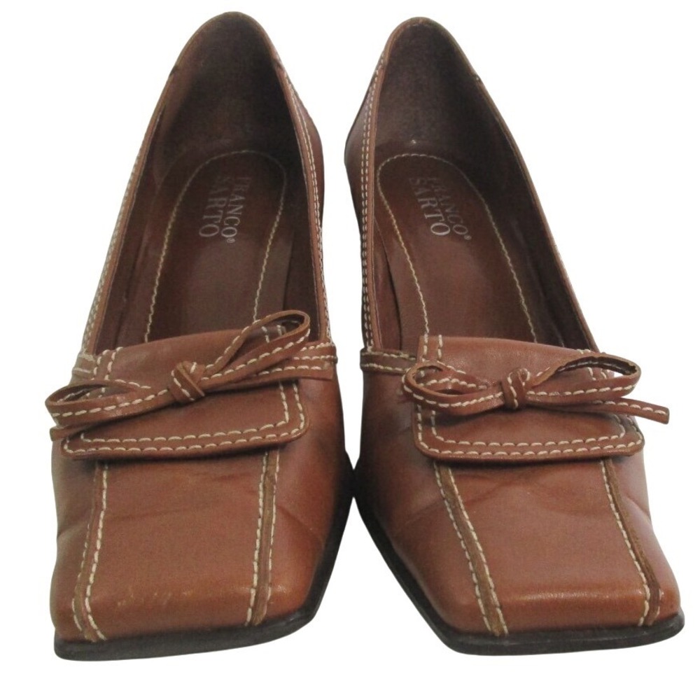 Franco Sarto women's Y2K Bow Contrast Stitch Heels size 6 M Tan Wedding‎ Guest